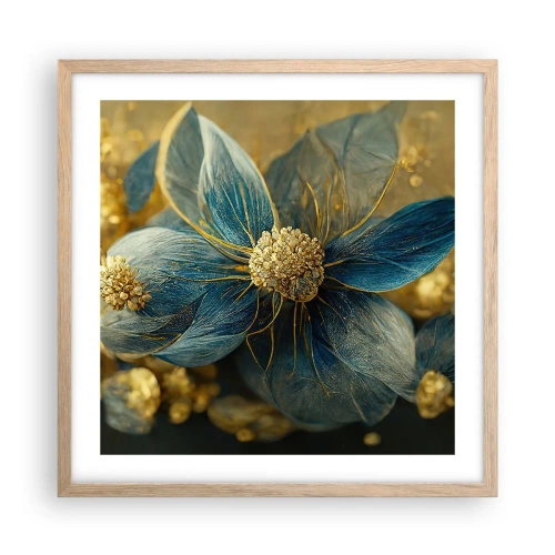 Plakat i ramme af lyst egetræ - Blomstre med guld - 50x50 cm