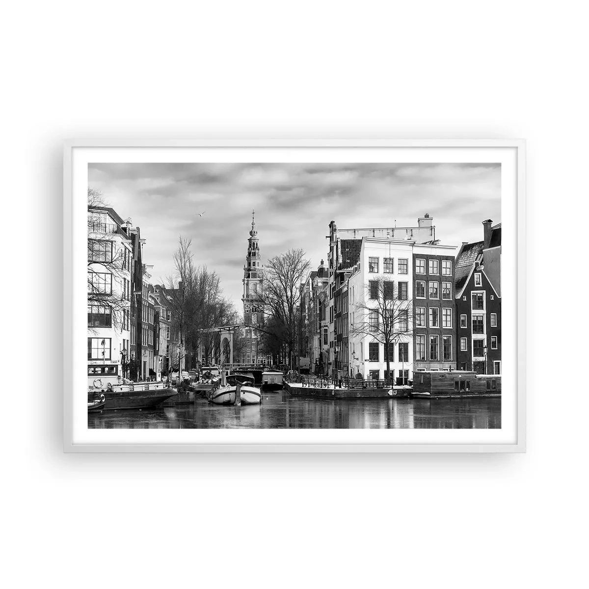 Plakat i hvid ramme - Amsterdam stemning - 91x61 cm