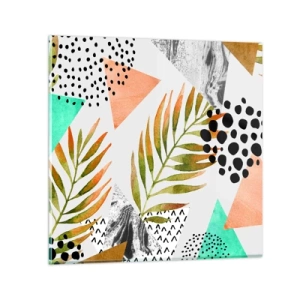 Billede på glas - Dekoration med palmeblade - 70x70 cm