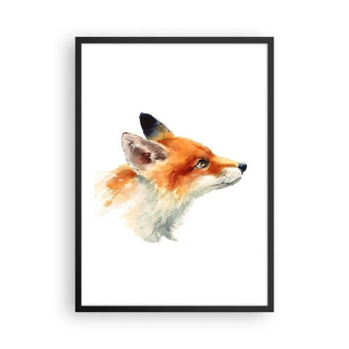 Plakat i sort ramme - Akvarelportræt af en rød ræv - 50x70cm - Man kan aldrig være for forsigtig - Moderne vægdekoration til stue og soveværelse ARTTOR