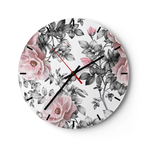 Vægur, Uret - Lyserøde roser med sorte og hvide blade - 30x30cm - Forsvind i rosenblomsterne - Moderne vægdekoration til stue, køkken og soveværelse ARTTOR