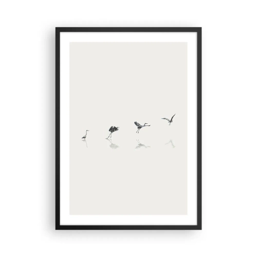 Plakat i sort ramme - En minimalistisk komposition af fugle ved vandet - 50x70cm - Fire enkle trin - Moderne vægdekoration til stue og soveværelse ARTTOR
