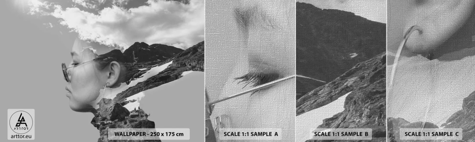 Prøve Fototapet Premium Canvas - Portræt af toppen og skyen - Abstraktion, Kvindehoved, Fantasi - 100x30 cm