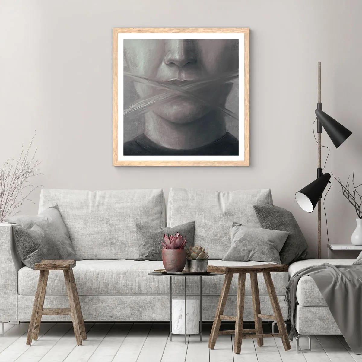 Plakat i ramme af lyst egetræ - Ikke et ord - 30x30 cm
