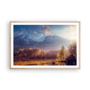 Plakat i ramme af lyst egetræ - I bjerge og dale - 91x61 cm