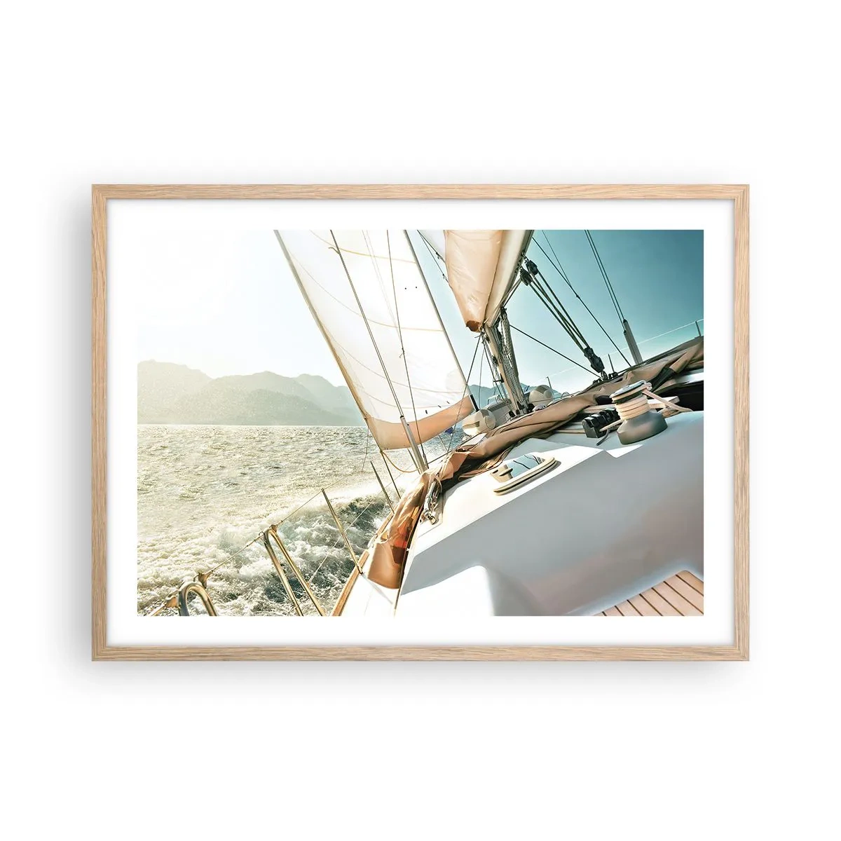 Plakat i ramme af lyst egetræ - Under fulde sejl - 70x50 cm