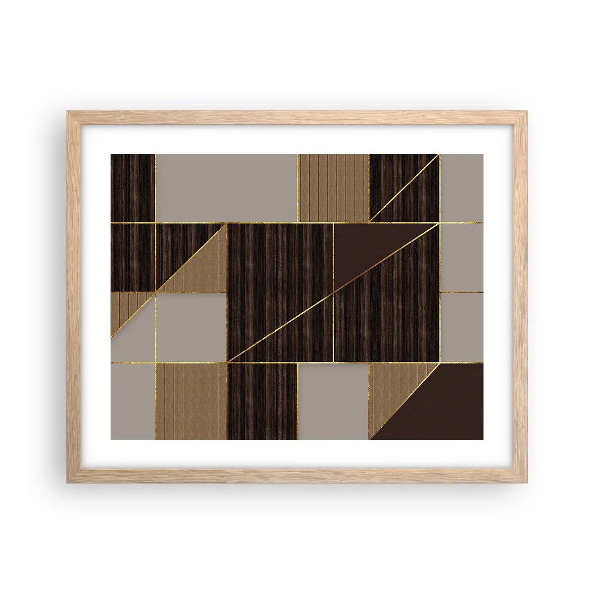 Plakat i ramme af lyst egetræ - En mosaik af brune og gyldne farver - 50x40 cm