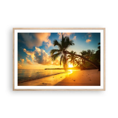 Plakat i ramme af lyst egetræ - Caribisk drøm - 91x61 cm
