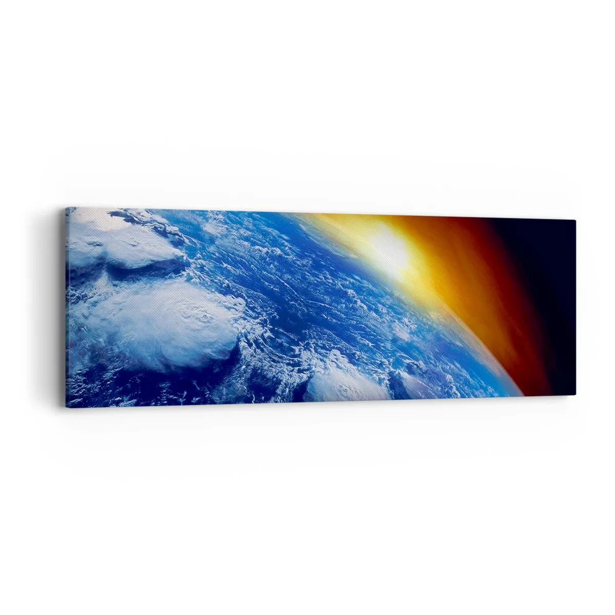 Lærredstryk - Billede på lærred - Solopgang over den blå planet - 90x30 cm