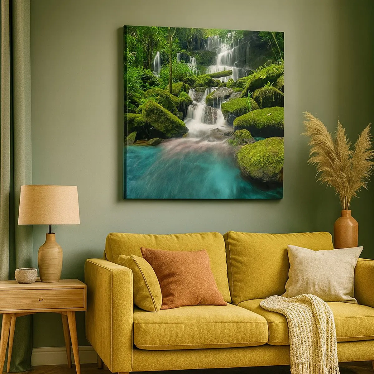 Lærredstryk - Billede på lærred - Turkis, safirer og flydende sølv - 30x30 cm