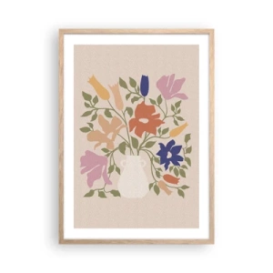 Plakat i ramme af lyst egetræ - En delikat buket - 50x70 cm