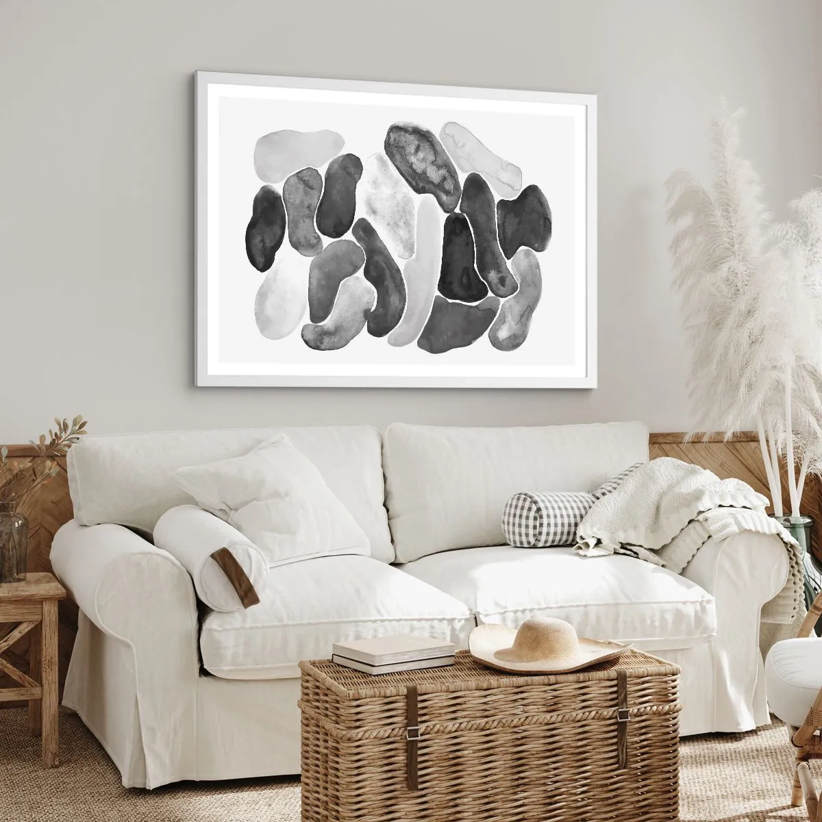 Plakat i hvid ramme - Stenet abstraktion - 100x70 cm