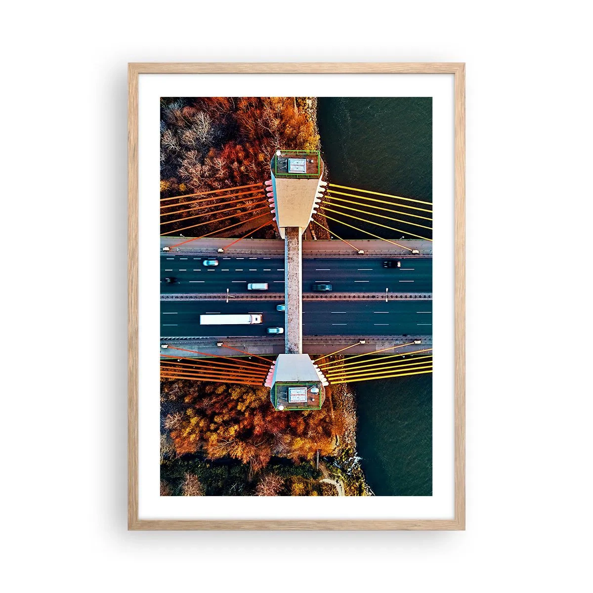 Plakat i ramme af lyst egetræ - Bag vandet, bag skovene - 50x70 cm