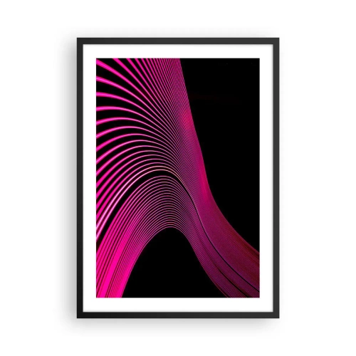 Plakat i sort ramme - Dynamiske lyserøde linjer på en sort baggrund - 50x70cm - En allé af lys - Moderne vægdekoration til stue og soveværelse ARTTOR