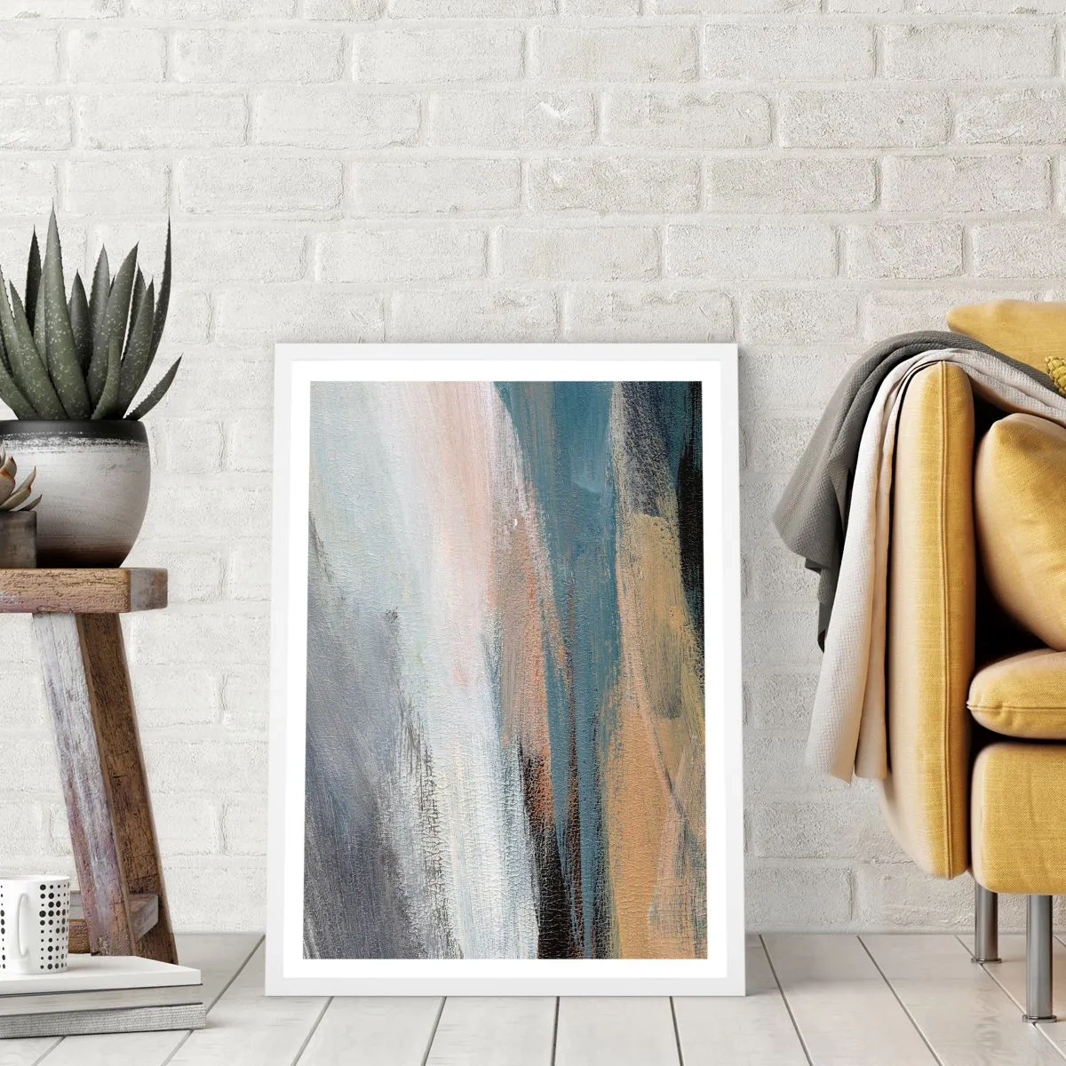 Plakat i hvid ramme - Abstraktion: nordligt landskab - 50x70 cm