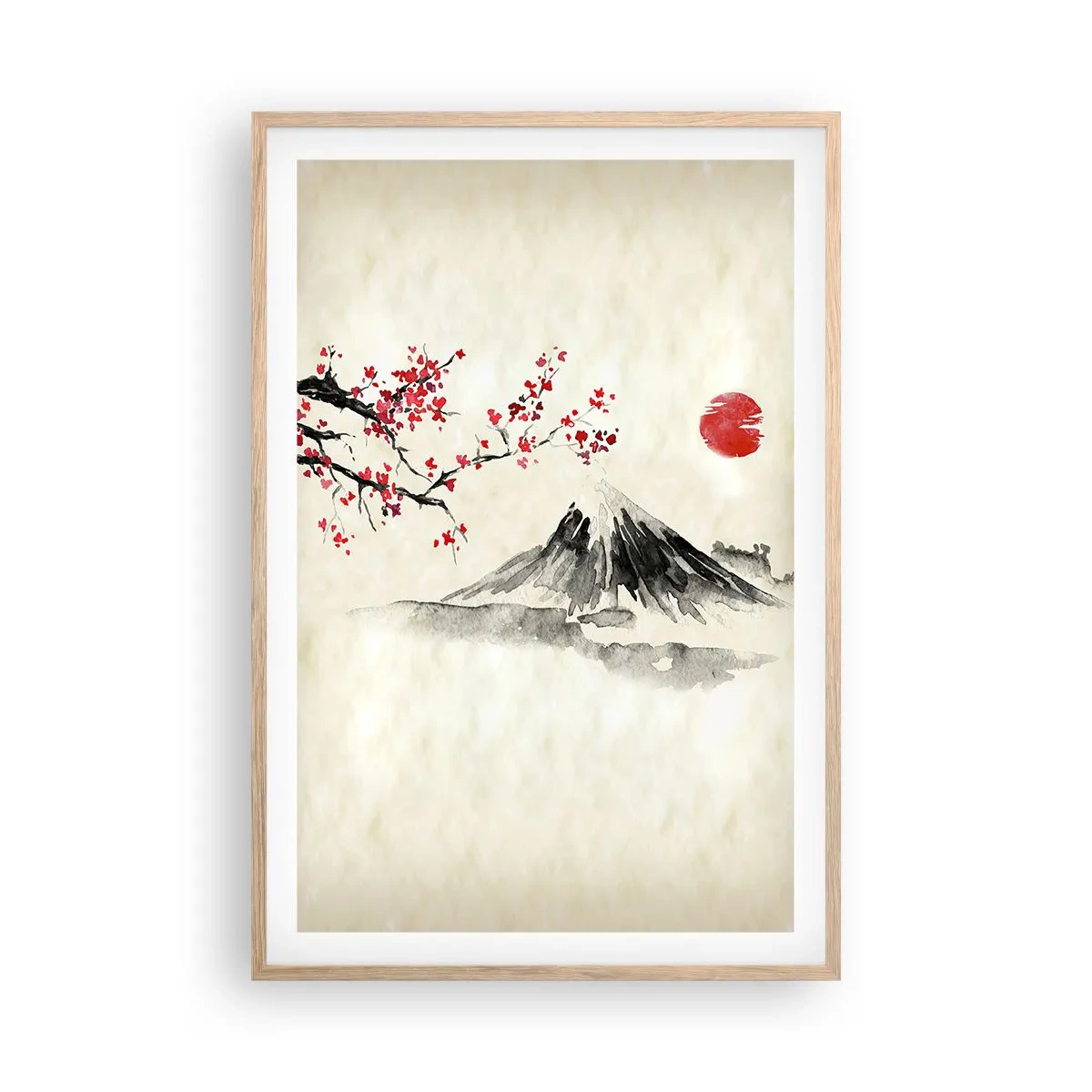 Plakat i ramme af lyst egetræ - Bliv forelsket i Japan - 61x91 cm