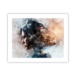 Plakat - Historien om en pige med en by i baggrunden - 50x40 cm