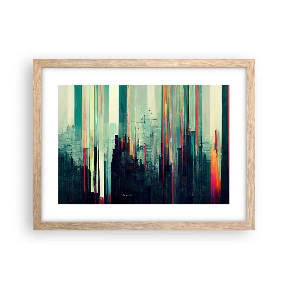 Plakat i ramme af lyst egetræ - Futuristisk by - 40x30 cm
