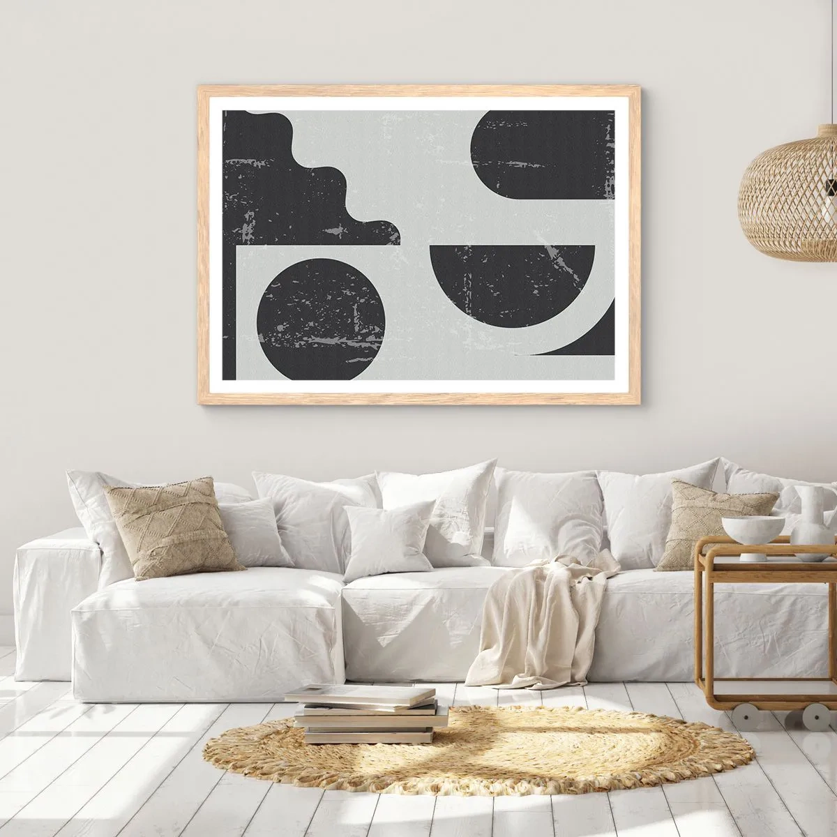 Plakat i ramme af lyst egetræ - Komposition over og under - 91x61 cm