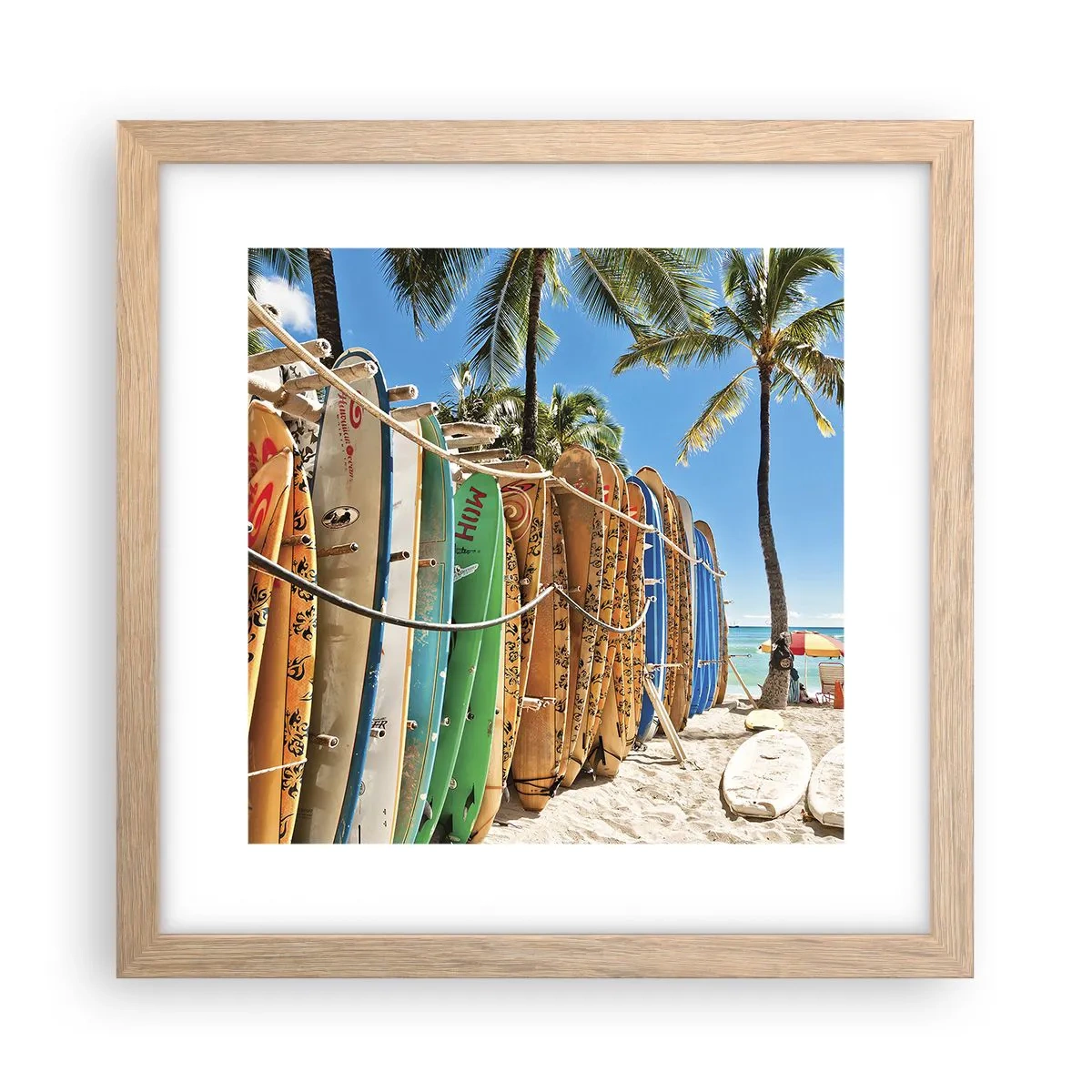 Plakat i ramme af lyst egetræ - Solrig sjov - 30x30 cm