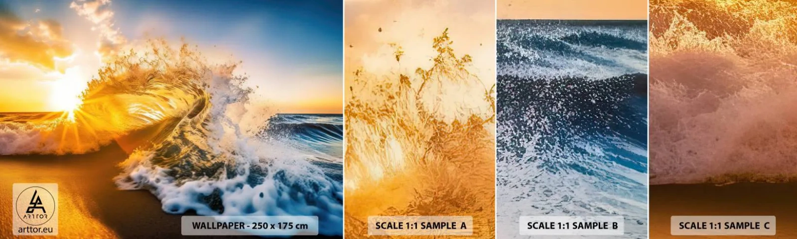 Fototapet Prøve Standard Eco - Leg på sandet - Bølge, Hav, Vand - 100x30 cm