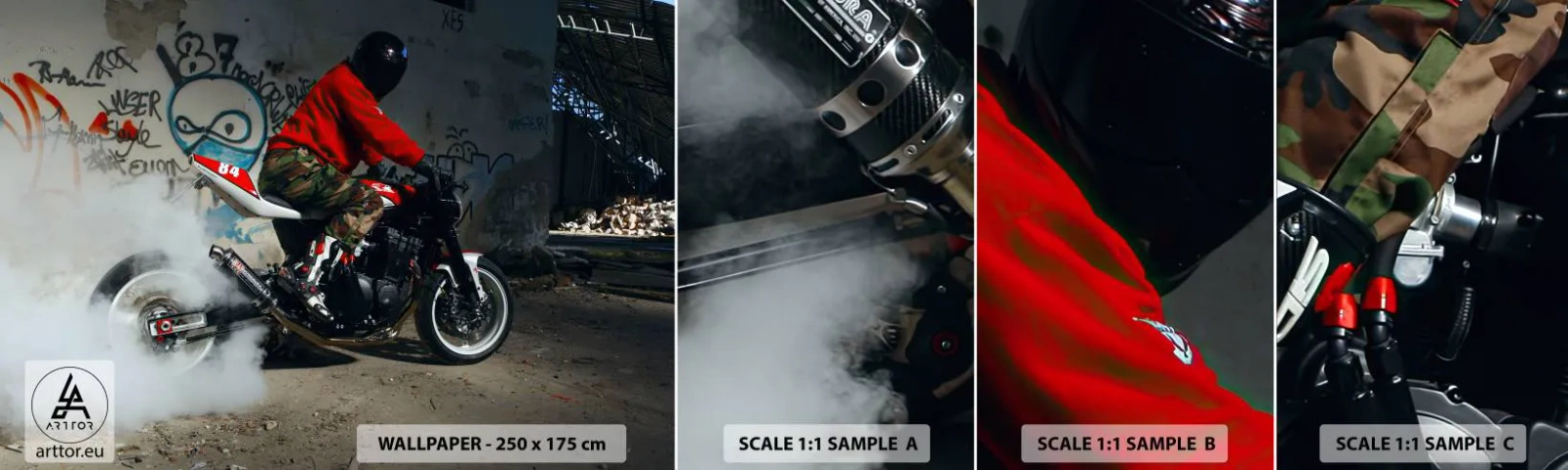 Fototapet Prøve Standard Eco - Jag mig! - Automotive, Motorcykel, Graffiti - 100x30 cm