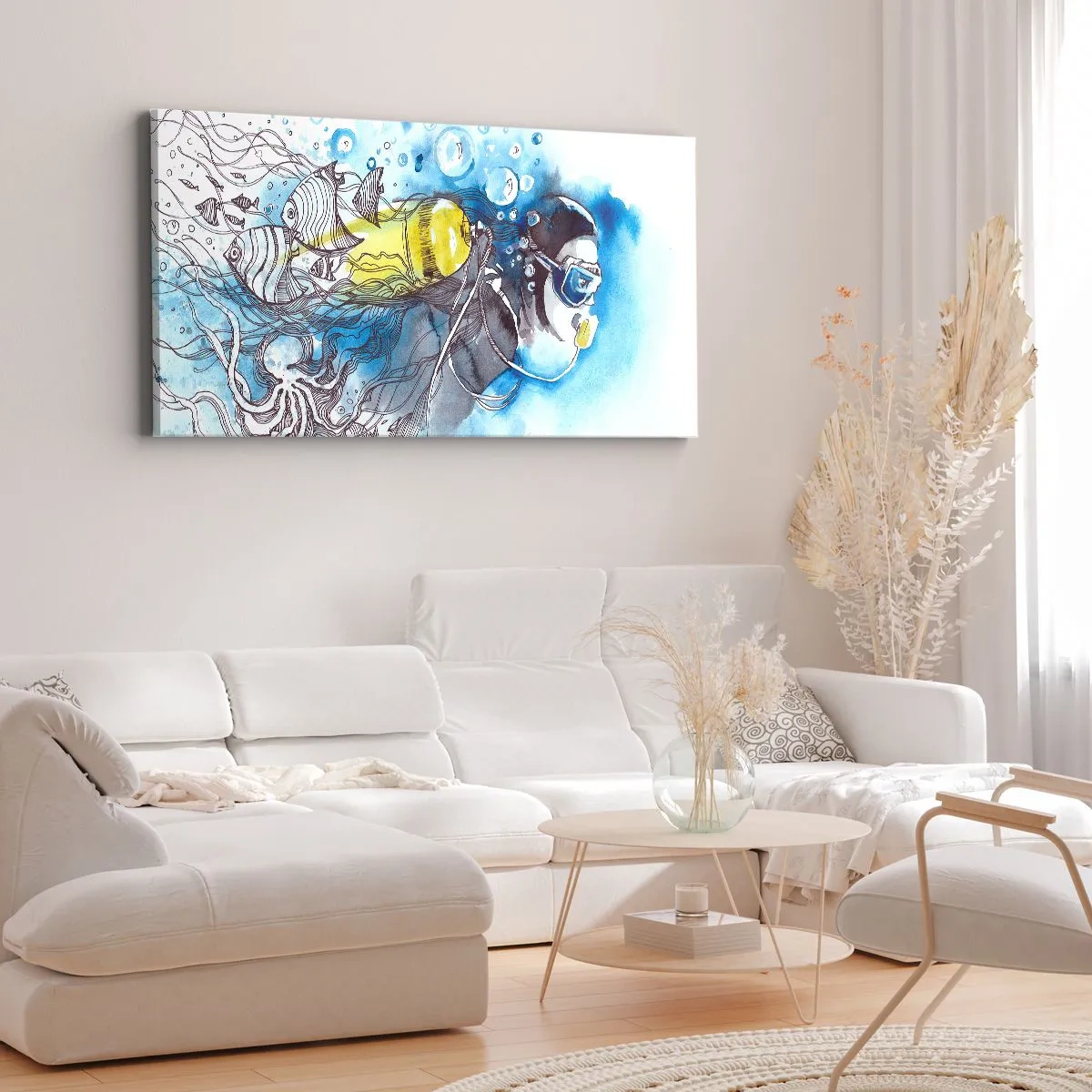 Lærredstryk - Billede på lærred - Stor blå - 160x50 cm