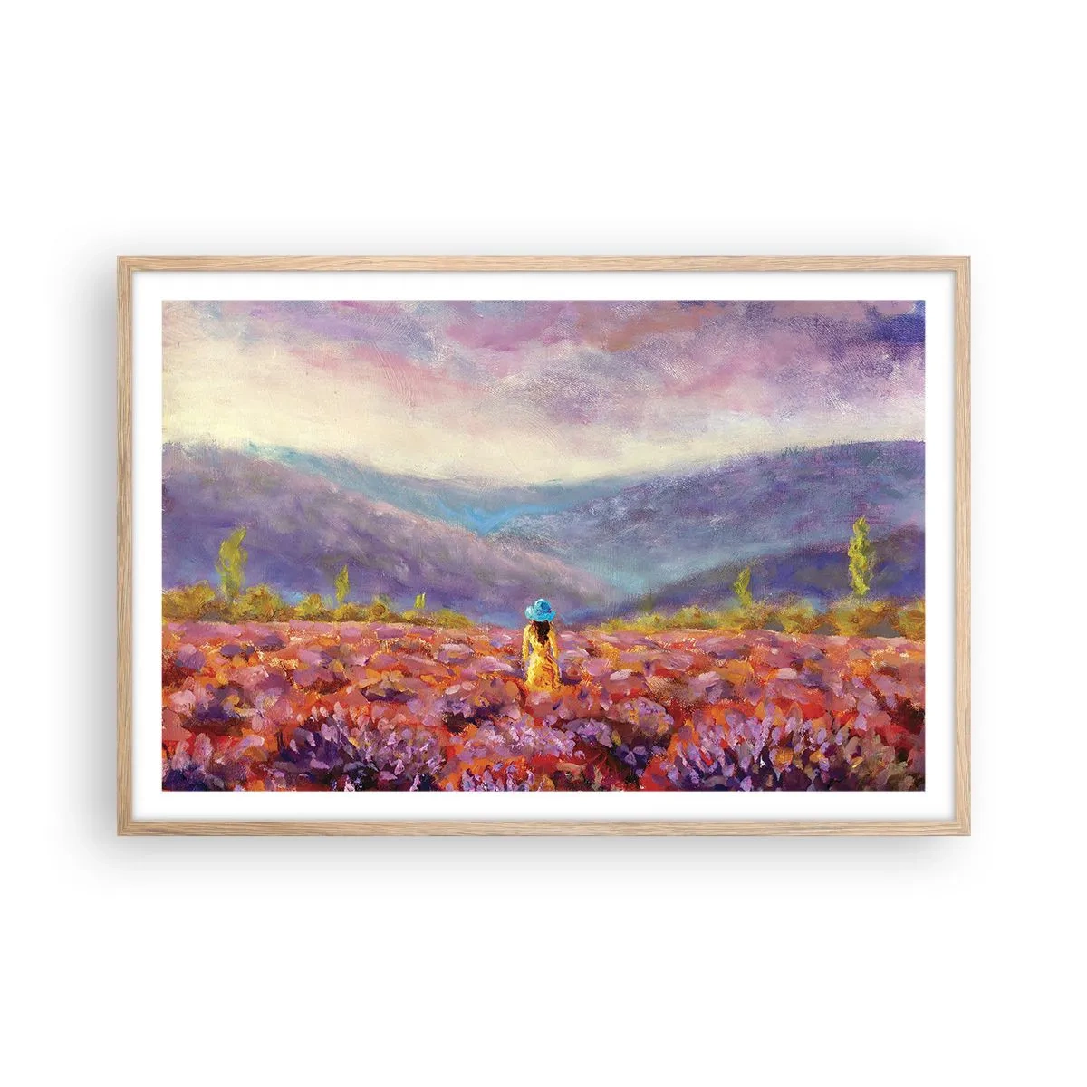 Plakat i ramme af lyst egetræ - I en verden af lavendel - 91x61 cm