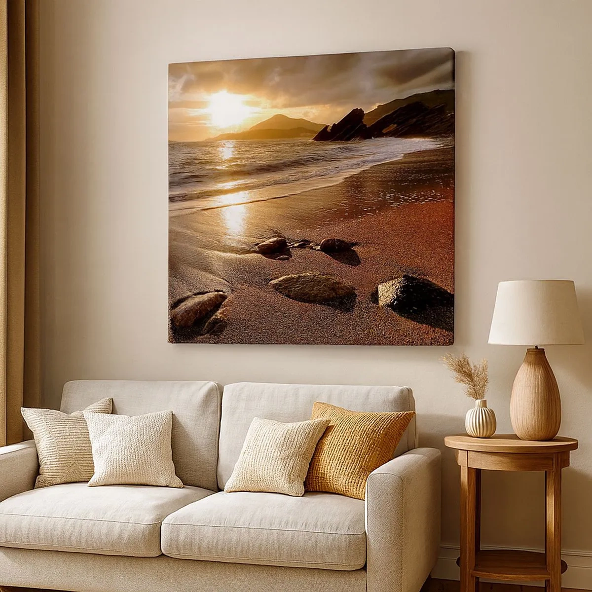 Lærredstryk - Billede på lærred - Følg solen til bjergene - 30x30 cm