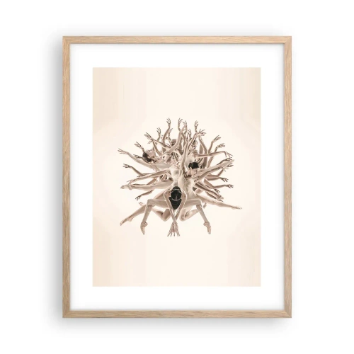 Plakat i ramme af lyst egetræ - Blomstrende i dans - 40x50 cm