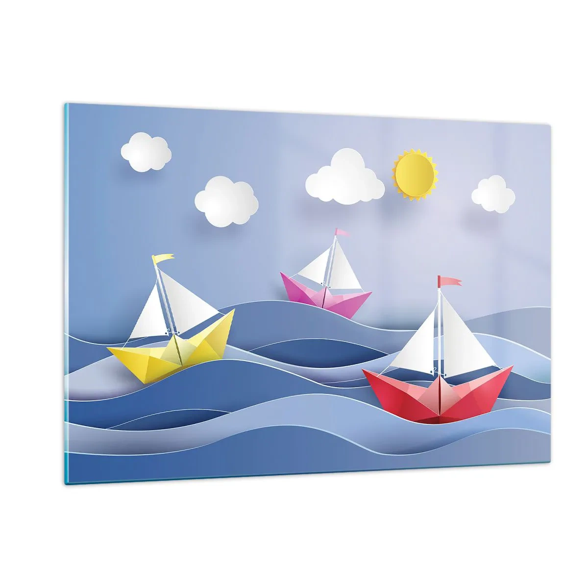 Billede på glas - Ah, hvor dejligt at svinge sig mellem bølgerne - 120x80 cm