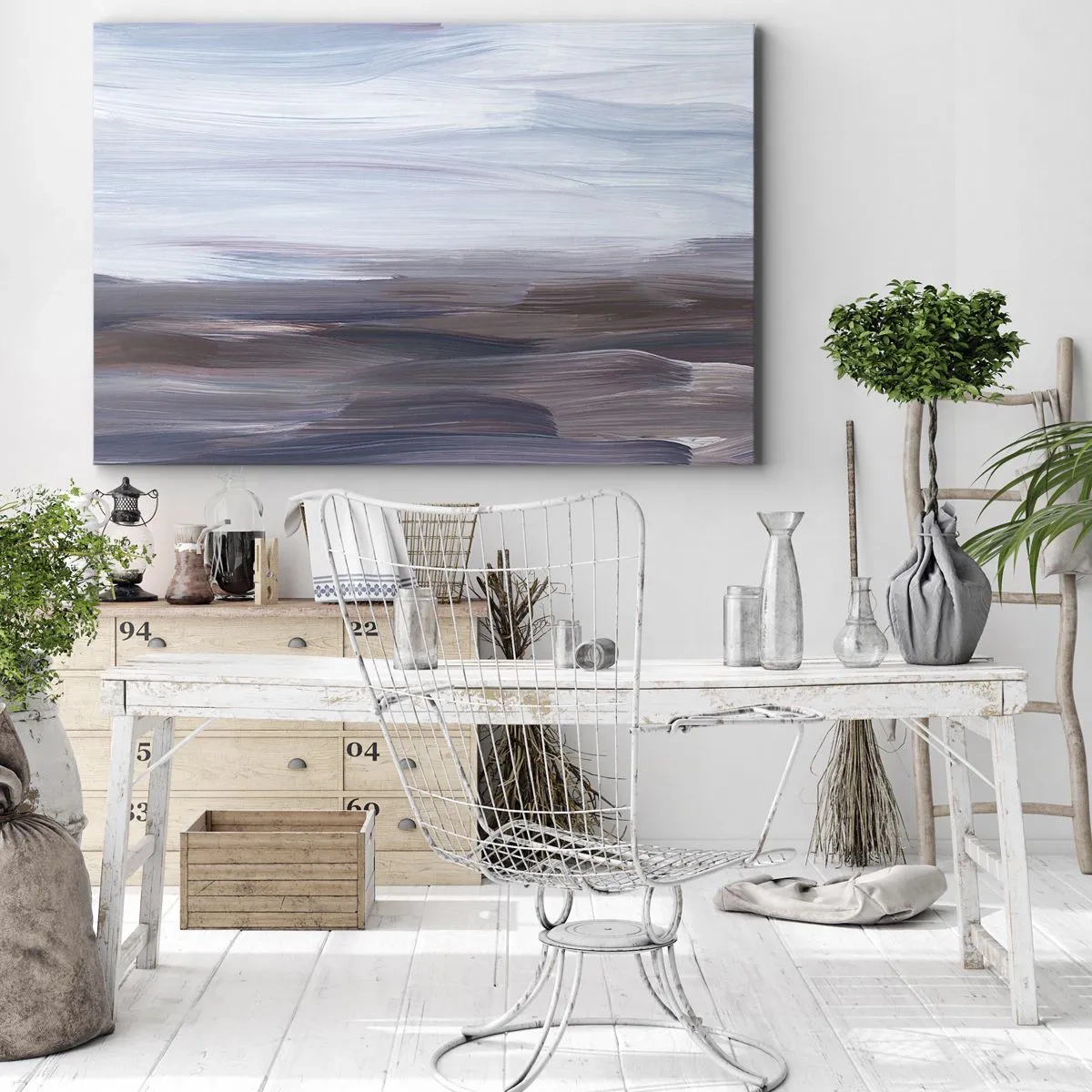 Lærredstryk - Billede på lærred - En subtil abstraktion med fine strøg i pastelfarver. - 70x50cm - Elementer: vand - Moderne vægdekoration til stue og soveværelse ARTTOR