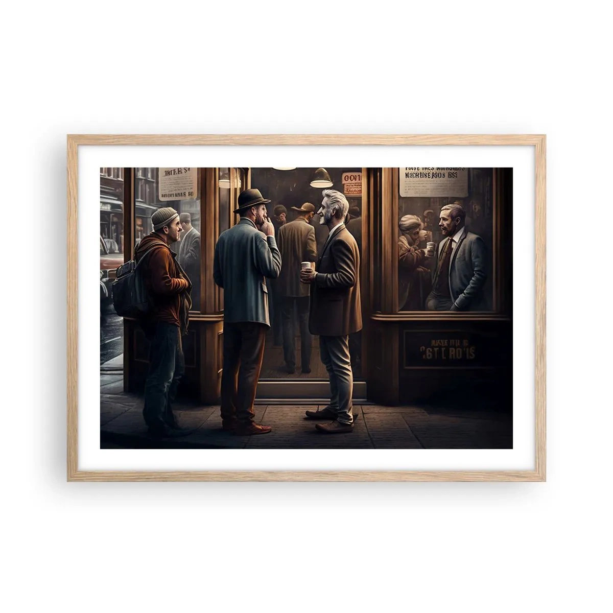 Plakat i ramme af lyst egetræ - Et godt øjeblik på dagen - 70x50 cm