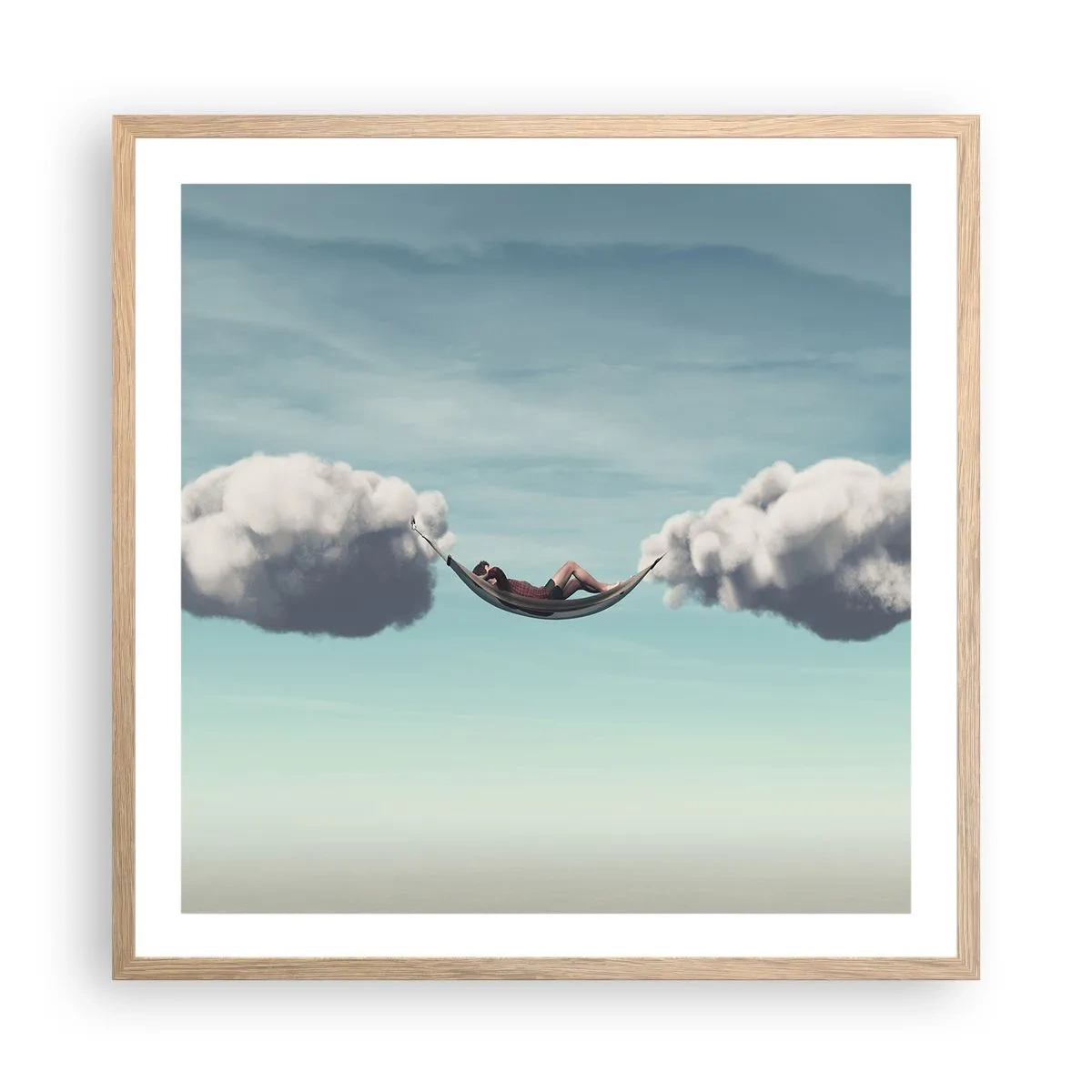 Plakat i ramme af lyst egetræ - Lykken i øjeblikket - 60x60 cm