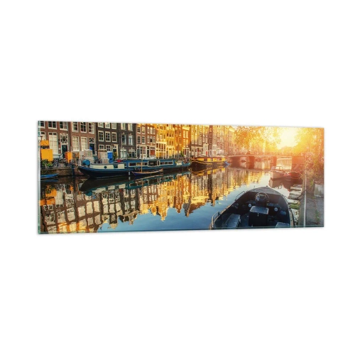 Billede på glas - Morgen i Amsterdam - 90x30 cm