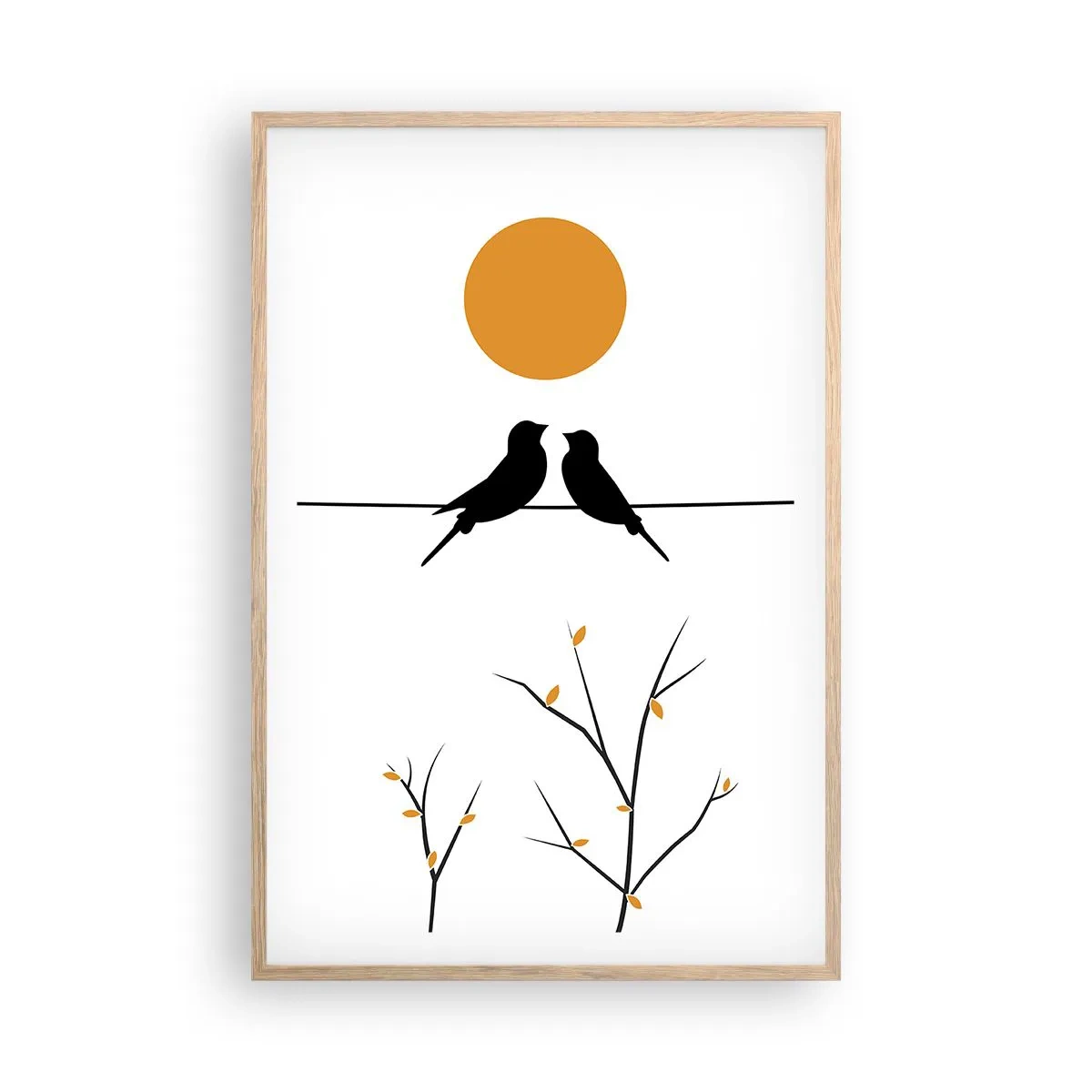 Plakat i ramme af lyst egetræ - Nattergal - 61x91 cm