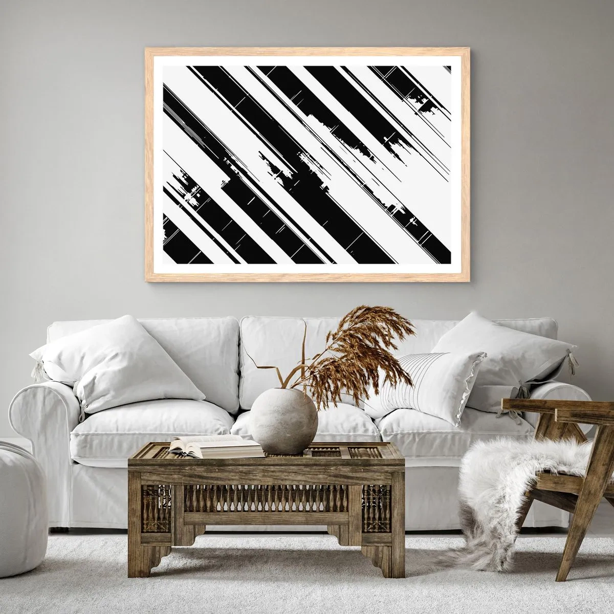 Plakat i ramme af lyst egetræ - Intens og dynamisk komposition - 50x40 cm