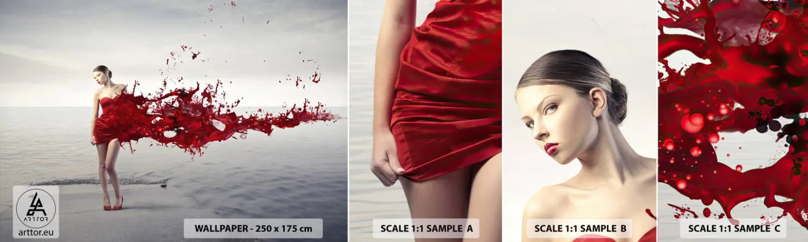 Prøve Fototapet Selvklæbende Deluxe Sticker - Lidenskabelig som skarlagen - Kvinde, Model, Grafik - 100x30 cm