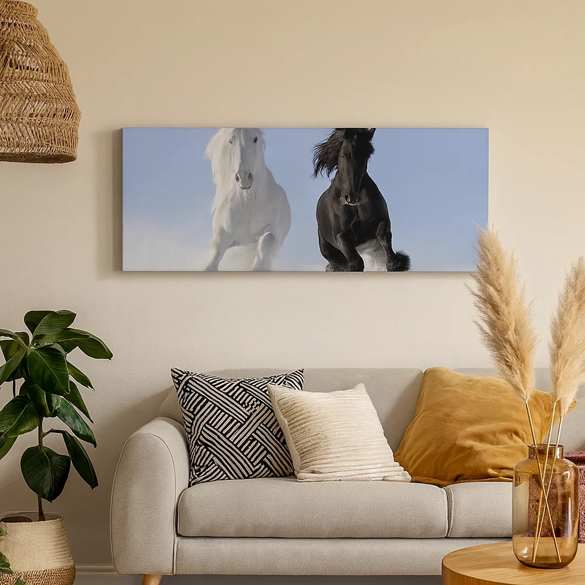 Lærredstryk - Billede på lærred - Sort og hvid galop - 30x30 cm