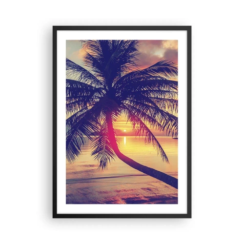 Plakat i sort ramme - Palmetræ ved solnedgang med udsigt over et roligt hav - 50x70cm - En aften under palmerne - Moderne vægdekoration til stue og soveværelse ARTTOR