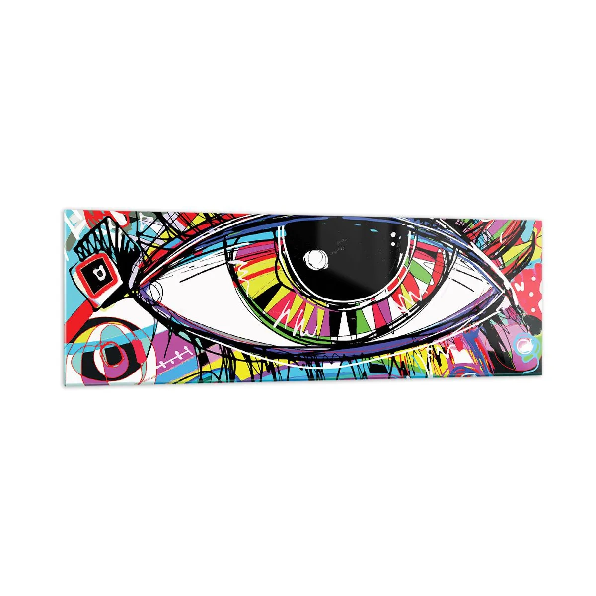 Billede på glas - Et farverigt øje - en farverig sjæl - 160x50 cm