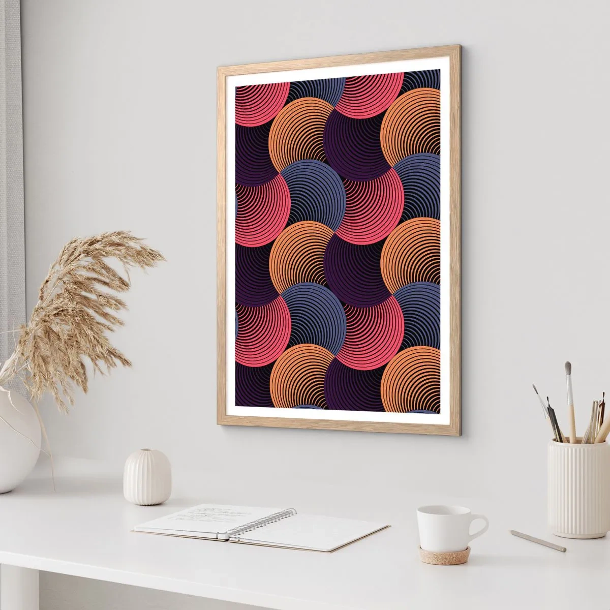 Plakat i ramme af lyst egetræ - I en cirkulær rytme - 40x50 cm