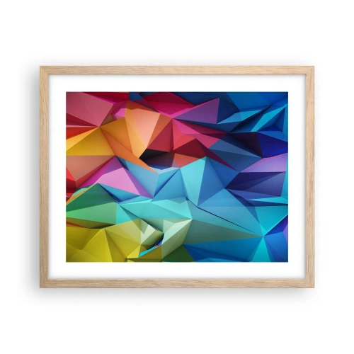 Plakat i ramme af lyst egetræ - Regnbue origami - 50x40 cm