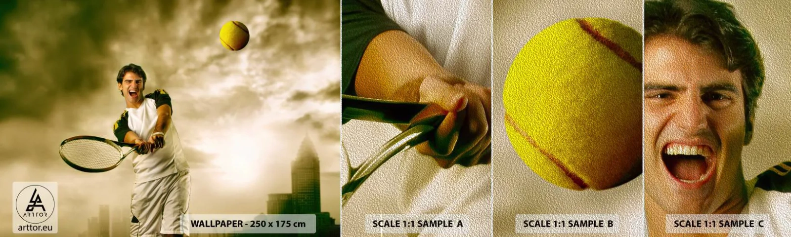 Prøve Fototapet Premium Sand - Energi og glæde - Sport, Tennis, Tennisspiller - 100x30 cm