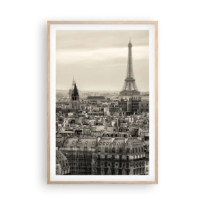Plakat i ramme af lyst egetræ - Over Paris' hustage - 61x91 cm