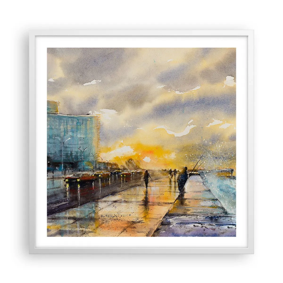 Plakat i hvid ramme - Livet på kysten - 60x60 cm