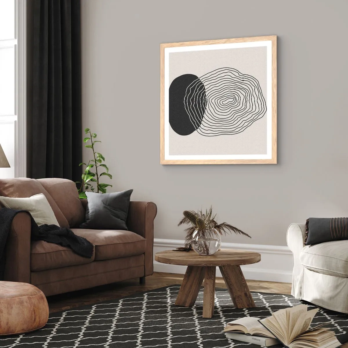 Plakat i ramme af lyst egetræ - Varighed og vibration - 60x60 cm