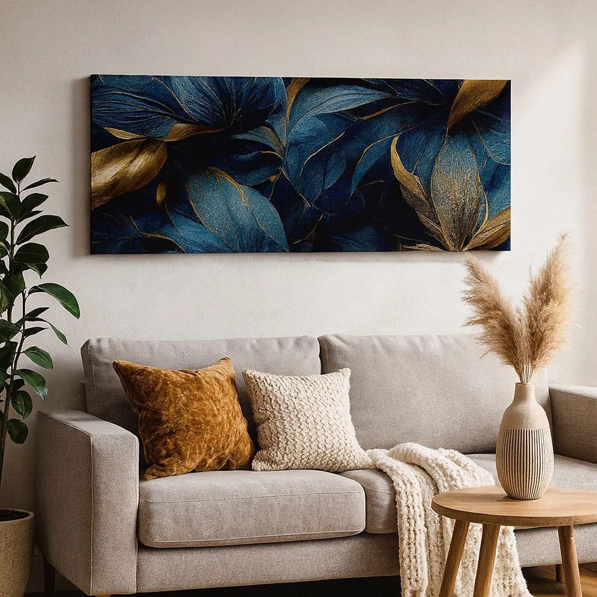 Lærredstryk - Billede på lærred - Foret med guld - 100x40 cm