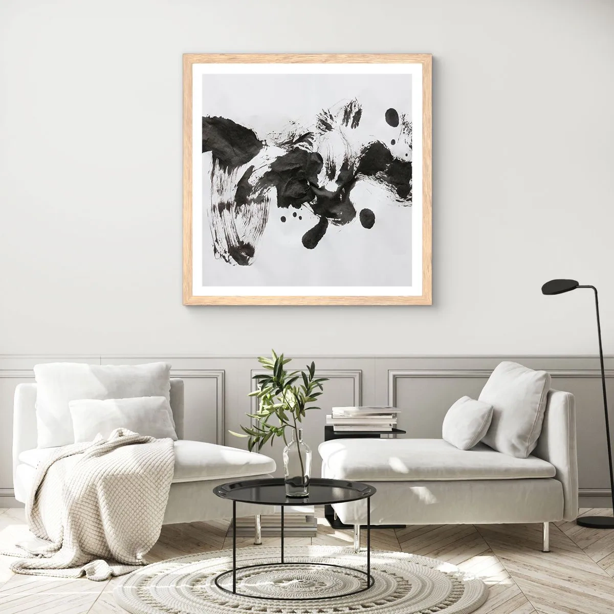 Plakat i ramme af lyst egetræ - En metode i galskaben? - 40x40 cm