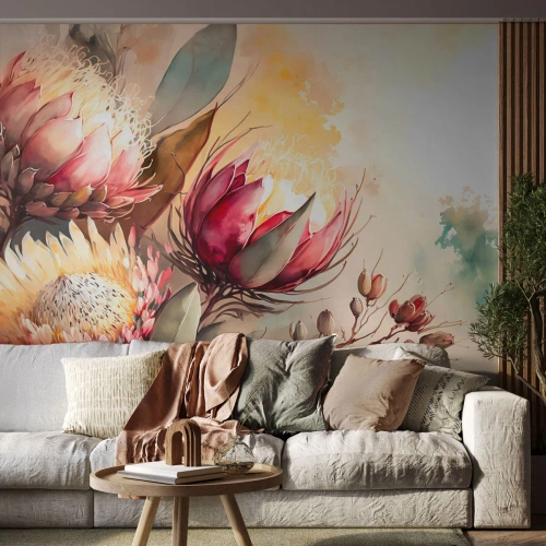 Fototapet på mål Premium Sand - I profil og en face - Blomster, Art Deco, Botanik